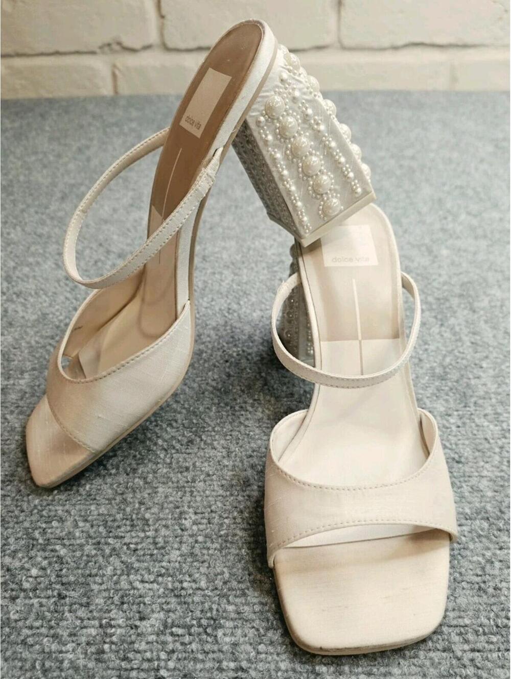 Jemmy Vanilla Pearl High Heel Slide Sandals Dolce Vita Sz 9 - Picture 4 of 9
